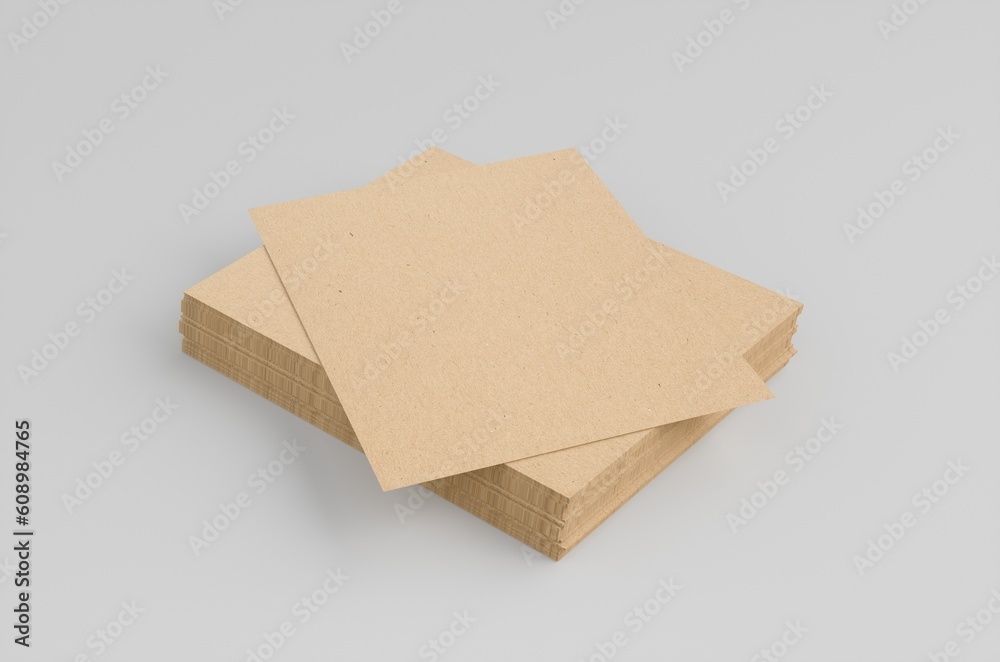 Corrugated Cardboard Sheets, 8.5 x 11 Inch Flat Cardboard Sheets Mockup 3D illustration Corrugated Cardboard Sheets, 8.5 x 11 Inch Flat Cardboard Sheets Mockup 3D illustration