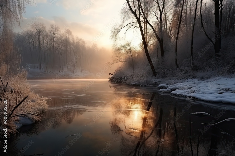 Fototapeta premium Enchanting Winter Wonderland. Majestic Outdoor Nature's Embrace. Serene Landscape in Snowy