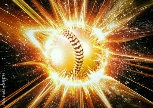 Canvas Print 3d rendering exploding and flaming baseball ball