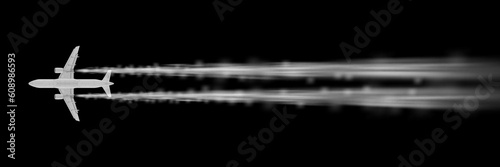 Contrast White Airplane High Up In Black Sky