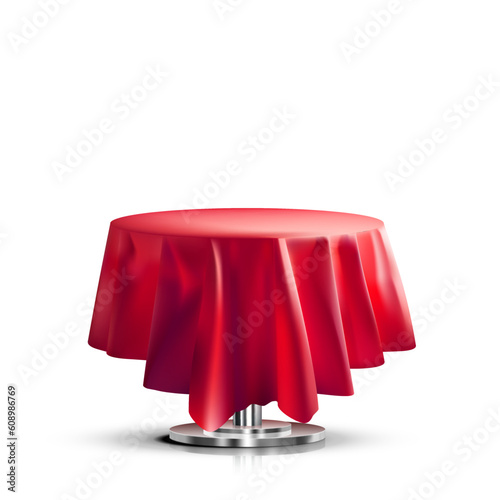 Black One Leg Round Table With Red Tablecloth