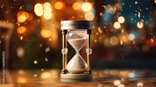 Close-up view of the sand clock and bokeh background Created With Generative AI Technology