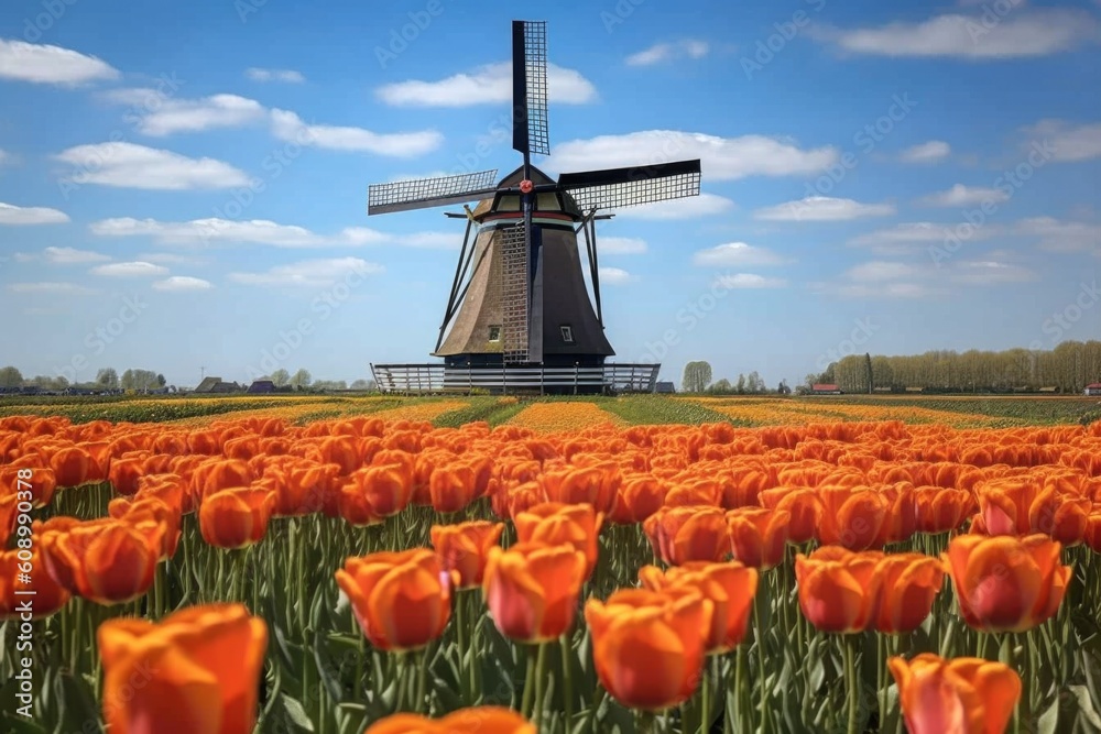 windmill and tulips, ai generative