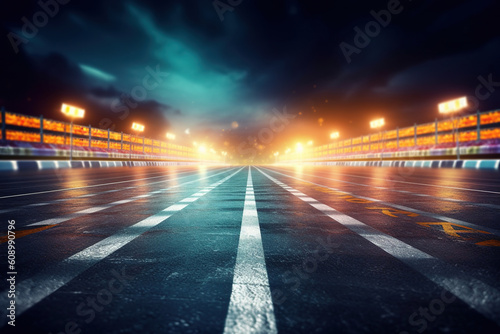 Celebratory finish line at an asphalt racing track