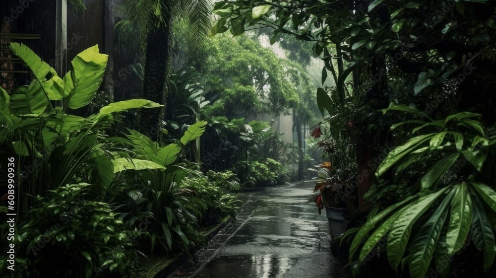 Fototapeta premium Peaceful and calm rainy day, calm and soothing atmosphere. Generative AI