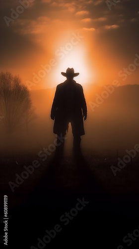 Cowboy Silhouette - Postproducted generative AI digital illustration