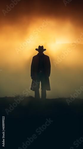 Cowboy Silhouette - Postproducted generative AI digital illustration