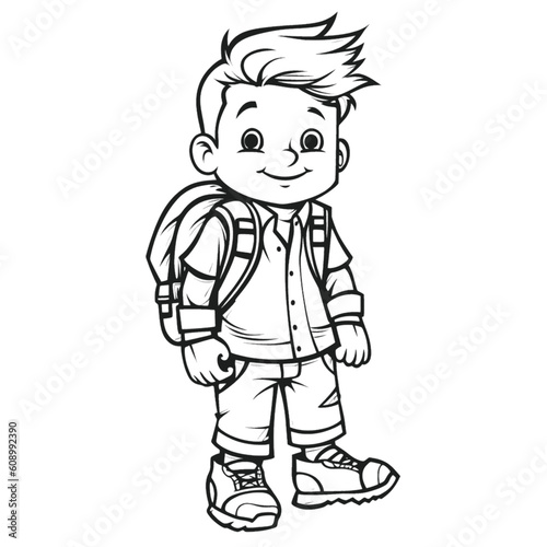 Kids' Coloring Fun: Handsome School Boy in Simple Shapes and Lines © aprilian