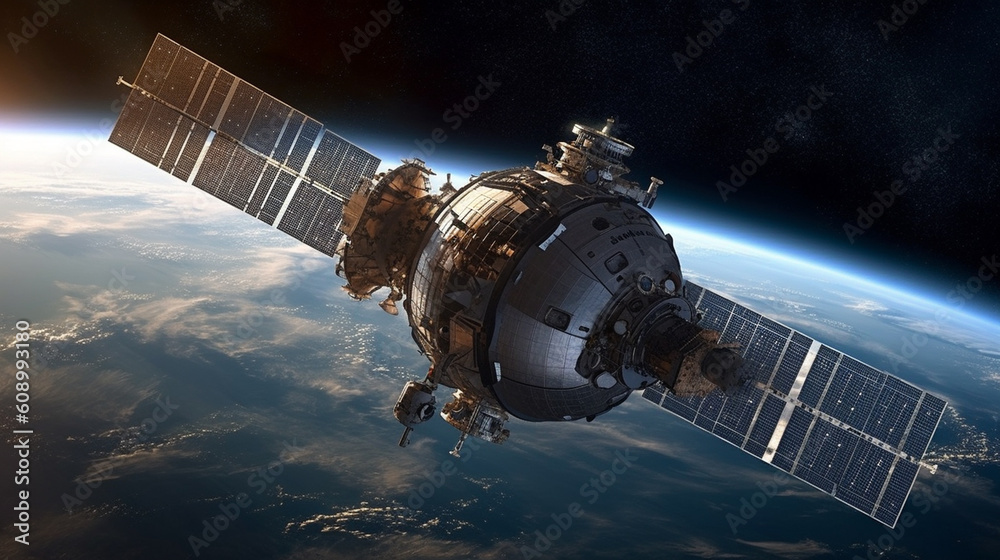 Fototapeta premium A space station in orbit with a planet in the background.generative ai