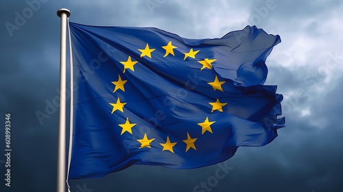 A flag of European Union on white background, Generative Ai photo