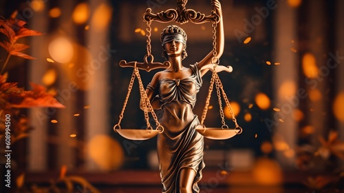 Lady Justice and scale : Symbol of Fairness and Law in Court Background