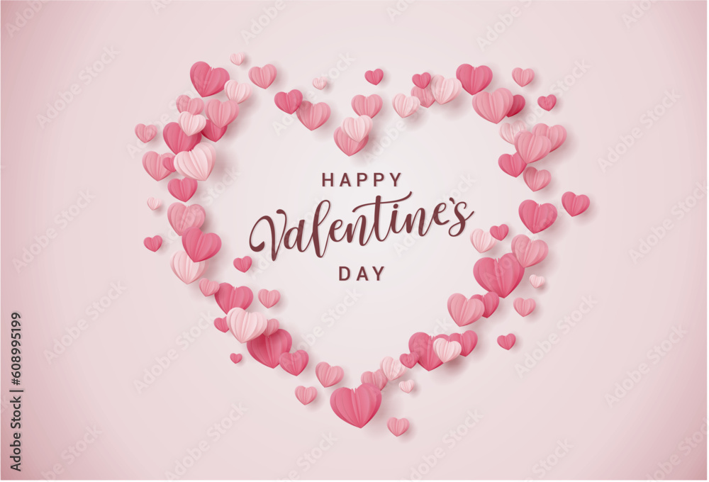 Valentines day vector card with red and pink hearts background