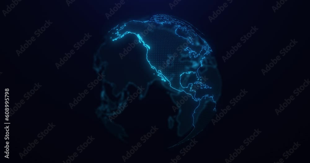 Abstract earth rotation, big data, digital clouds. Global network connection and data connections concept. Communication technology global world network. 3D animation. Seamless loop 4k video