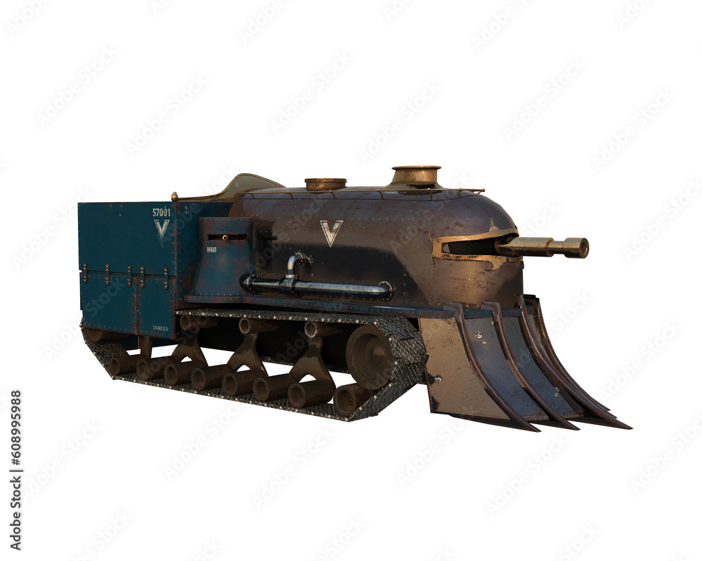 Fantasy steampunk tank with large cannon on the front. Isolated 3D illustration. Fantasy steampunk tank with large cannon on the front. Isolated 3D illustration.
