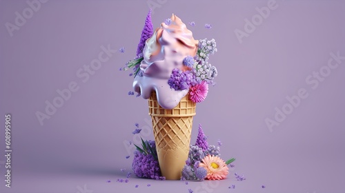 ice cream cone filled with lavender flowers © Huy Tran