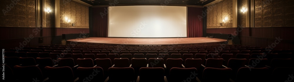 Naklejka premium Empty cinema with white screen. Generative AI