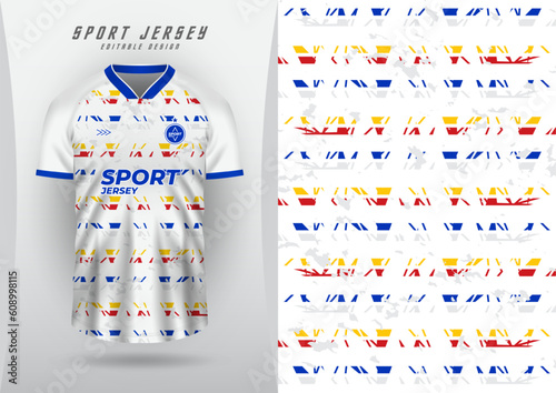 Sports background for jersey, soccer jersey, running jersey, racing jersey, pattern, white with colorful stripes with design.