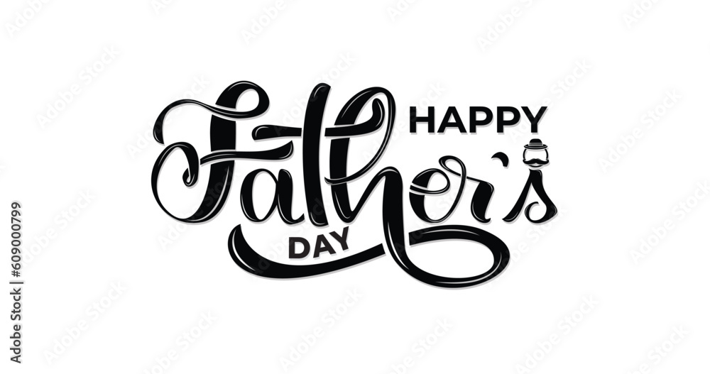 Fototapeta premium Happy Father's Day handwritten with an avatar ornament typography banner in black color. Father's Day sale promotion calligraphy poster. Great for Father's Day Celebrations Around the World
