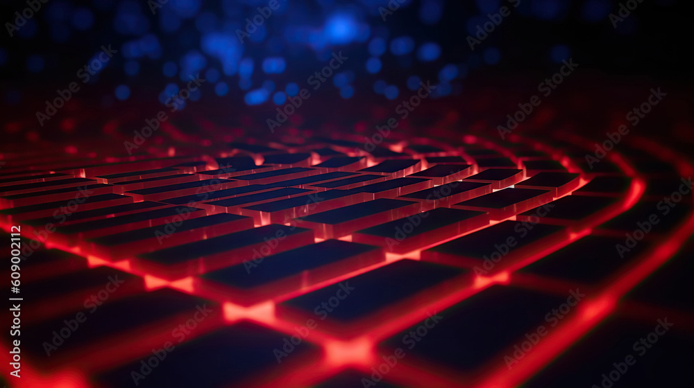 Fototapeta premium Modern digital abstract 3D background. Can be used in the description of network abilities, technological processes, digital storages, science, education, etc. Copy space. Based on Generative AI