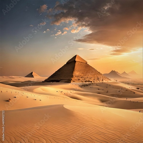 A picture of a beautiful view of the pyramids