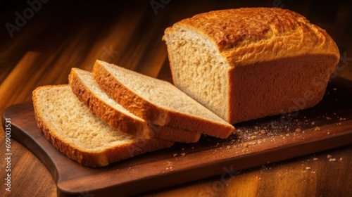 Freshly baked sliced loaf of bread, generative ai