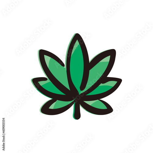 Cannabis leaf of indica - Cannabis product icon/illustration (Hand-drawn line, colored version)