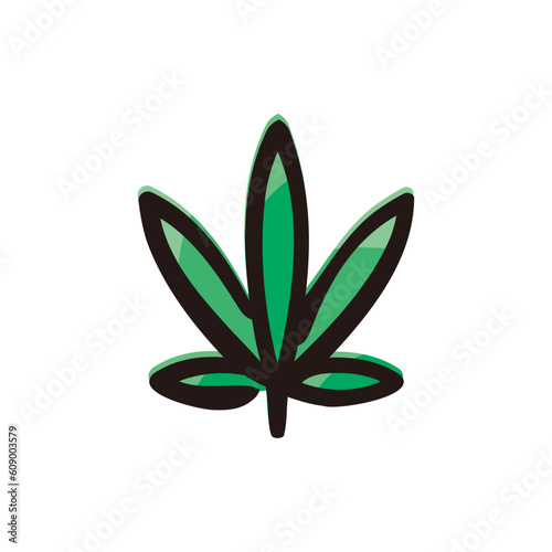 Cannabis leaf of ruderalis - Cannabis product icon/illustration (Hand-drawn line, colored version)