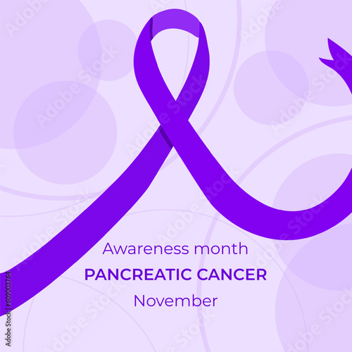Pancreatitis disease month poster in purple colors with long ribbon