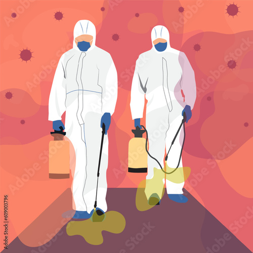 Poster with working sanitizers killing germs and bacteria