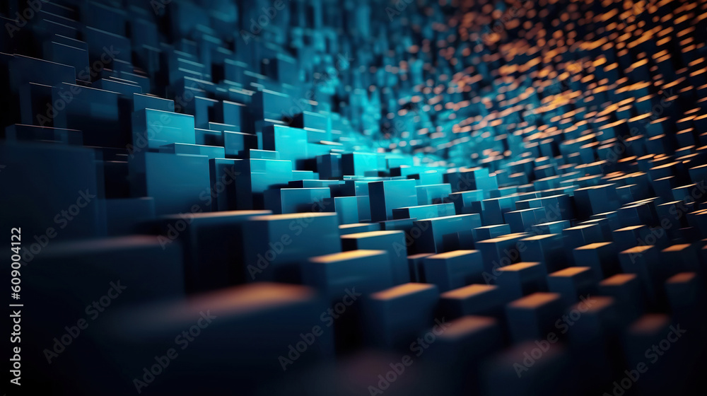 Obraz premium Modern digital abstract 3D background. Can be used in the description of network abilities, technological processes, digital storages, science, education, etc. Copy space. Based on Generative AI