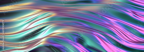 3d render  abstract background. Wavy metallic texture banner  Ultraviolet wallpaper  fluid ripples  liquid metal surface  esoteric aura spectrum in bright colors Generative AI