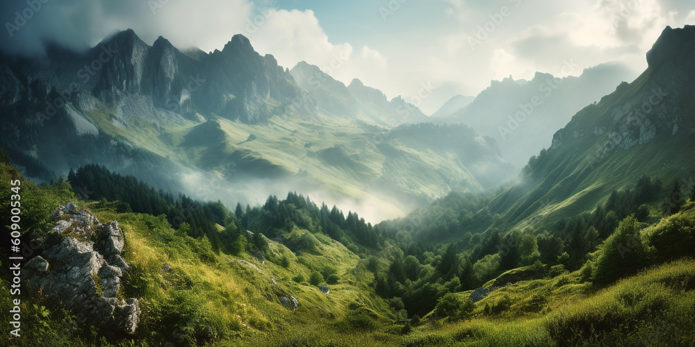 Obraz premium stunning panorama landscape of mountains made with Generative AI