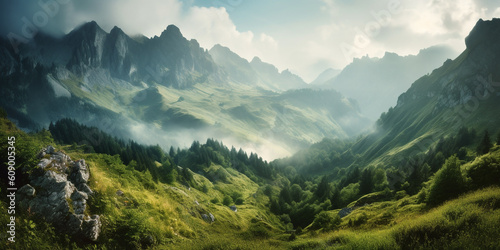 stunning panorama landscape of mountains made with Generative AI