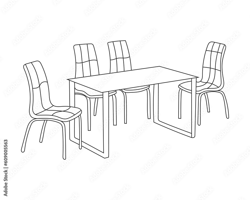 Doodle sketch of Chairs and Table set. Line drawing Dining set with white background Doodle sketch of Chairs and Table set. Line drawing Dining set with white background