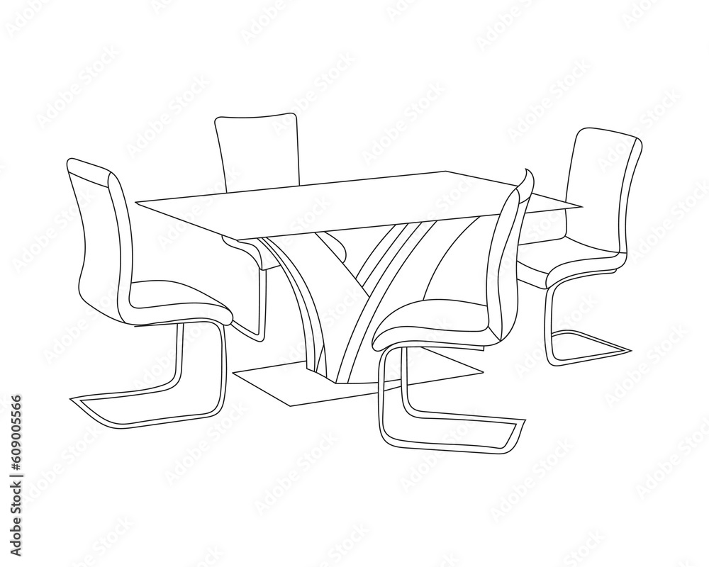 Doodle sketch of Chairs and Table set. Line drawing Dining set with white background Doodle sketch of Chairs and Table set. Line drawing Dining set with white background