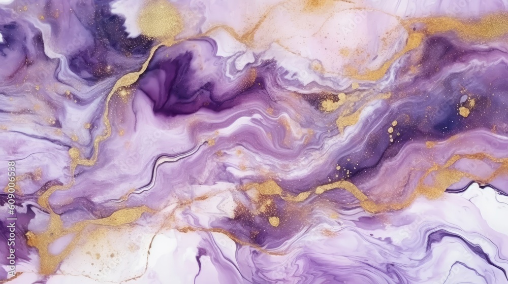 Elegant and luxurious abstract marble background with a combination of purple and gold colors. Generative AI