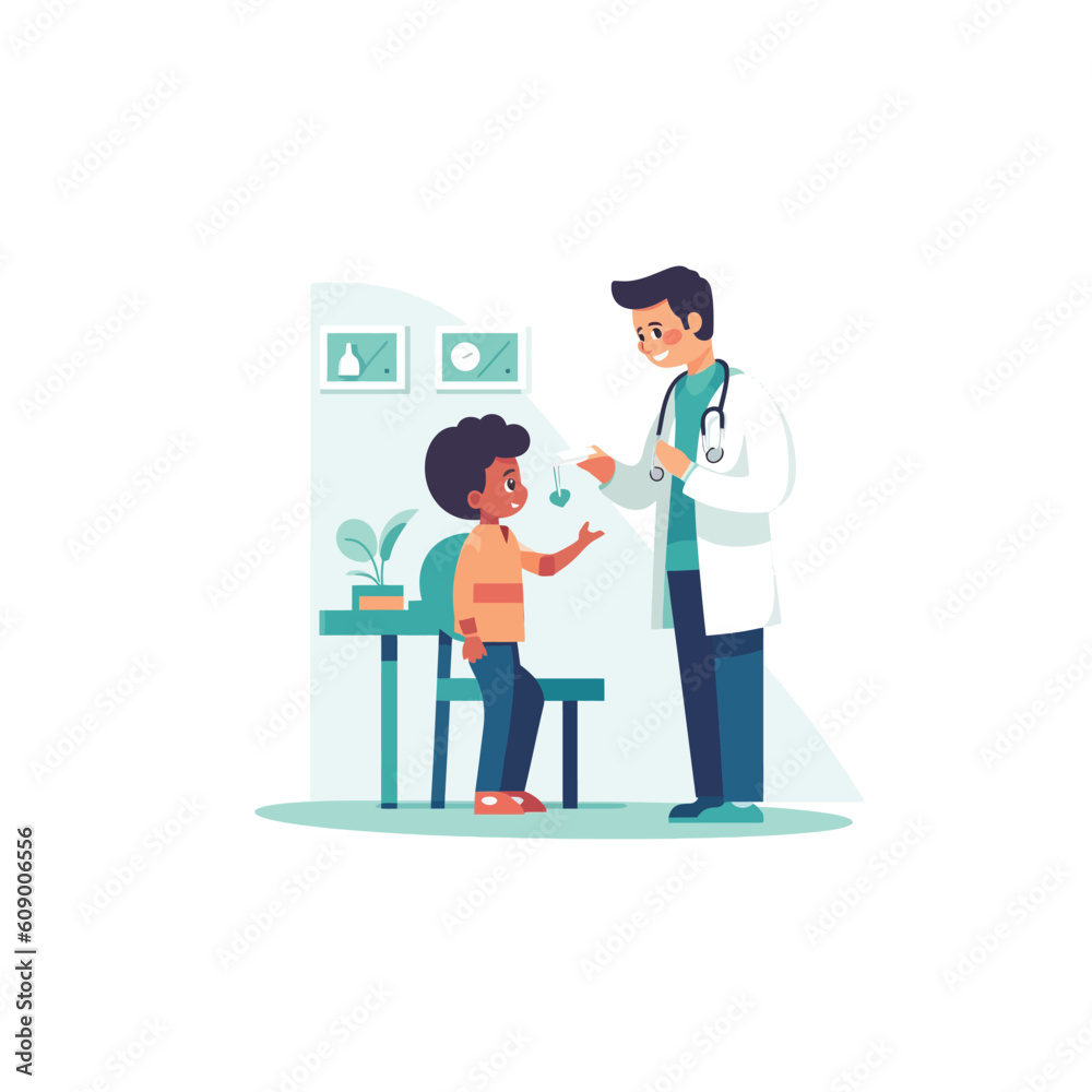 the doctor is explaining to his patient a child