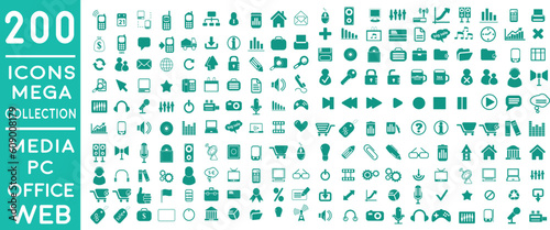 set of Premium icons | premium Quality Universal pack with PC,MEDIA AND WEB OFFICE MEGA Icon pack with addition Normal Routine Big Icon Collection Vector Design Eps 10.