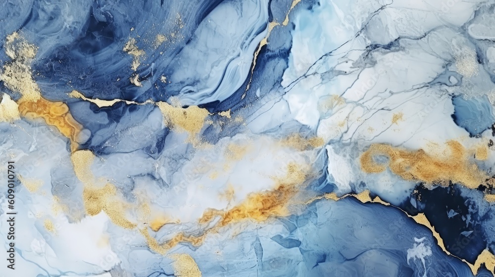 Elegant and luxurious abstract marble background with a combination of blue and gold colors. Generative AI