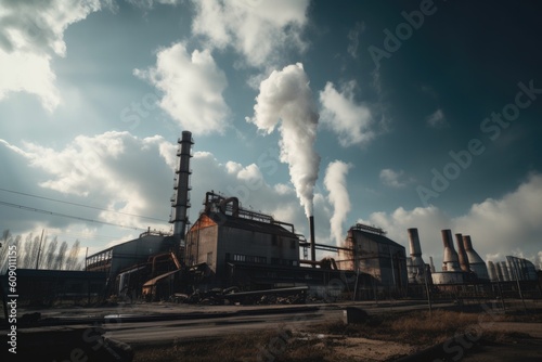 factory  with smoke billowing out of chimneys and into the sky  created with generative ai