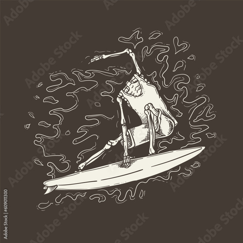Canvas Print Hand drawn sketch of a surfer on a surfboard
