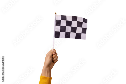 checkered flag in hand  isolated on transparent background