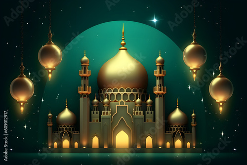 Eid Ul adha Ramadan Kareem wishes crescent mosque social media post religious building made with Generative AI