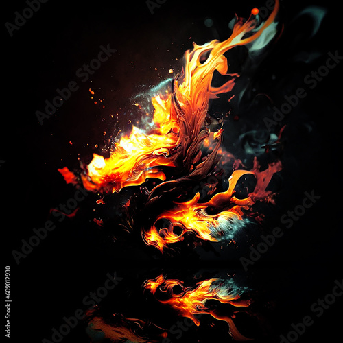 Wallpaper Mural Burning Fire on a Black Background, Created with Generative AI tools Torontodigital.ca