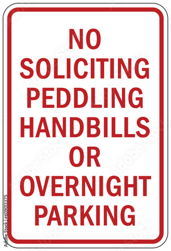 No soliciting warning sign and labels no soliciting peddling handbills or overnight parking