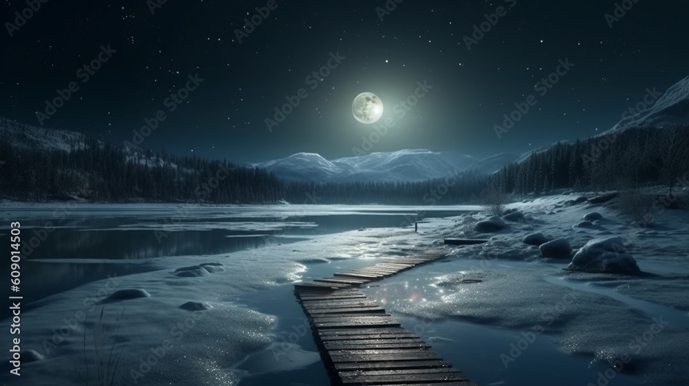 The moon is shining over the frozen ocean.generative ai