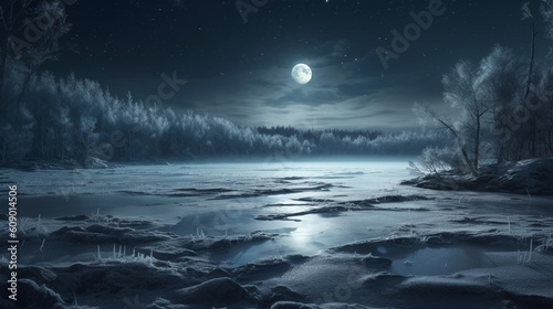 The moon is shining over the frozen ocean.generative ai