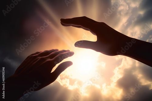 International Peace Day Concept: God's hand for help, Generative AI