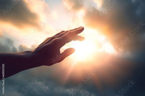 International Peace Day Concept: God's hand for help, Generative AI © Harvinder