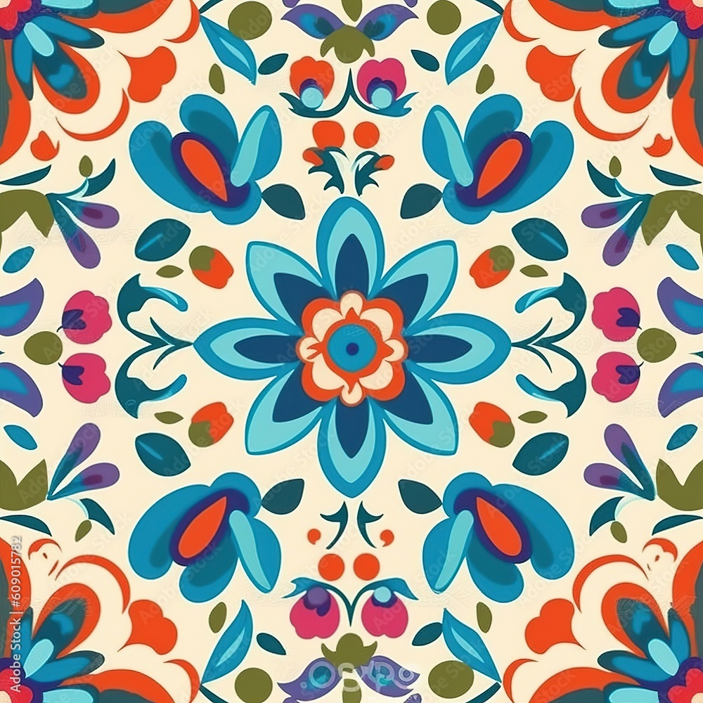 Seamless pattern of delicate leaves and flower